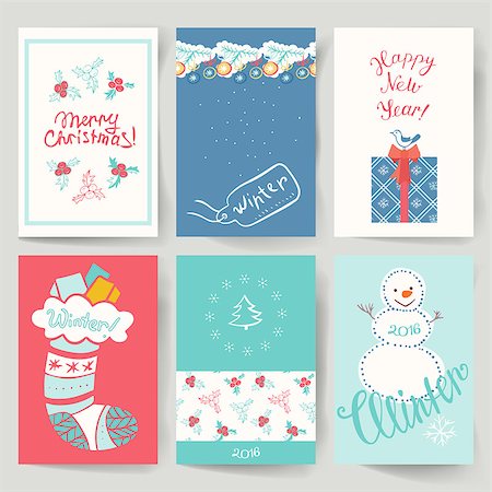 simsearch:400-08712804,k - Set of greeting cards for winter holidays in a retro style. Vector illustration. Stock Photo - Budget Royalty-Free & Subscription, Code: 400-08263227