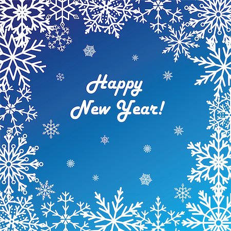 simsearch:400-06554049,k - Postcard Happy New Year. Winter pattern of snowflakes on a blue background. Vector Foto de stock - Royalty-Free Super Valor e Assinatura, Número: 400-08263232