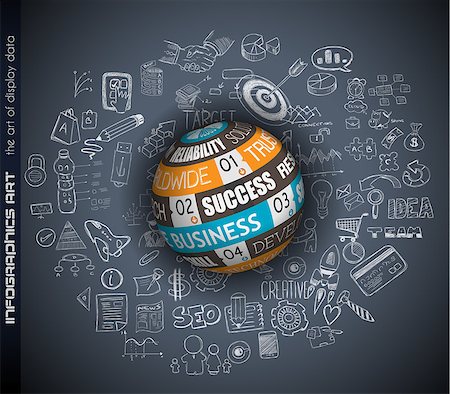 success graph - Success in Business conceptual background with a threedimentional sphere over a infographics hand drawn doodle sketches background. Photographie de stock - Aubaine LD & Abonnement, Code: 400-08263398