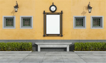 Old facade with street bilboard in classic style and stone bench - 3D Rendering Stock Photo - Budget Royalty-Free & Subscription, Code: 400-08263427