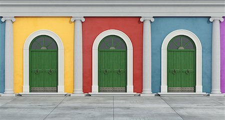 simsearch:400-04691130,k - Colorful classic facade with green wooden doorway - Rendering Photographie de stock - Aubaine LD & Abonnement, Code: 400-08263429