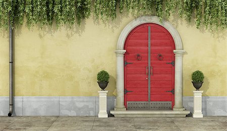 simsearch:400-07978992,k - Classic facade with red doorway and stone portal - 3D Rendering Stock Photo - Budget Royalty-Free & Subscription, Code: 400-08263430