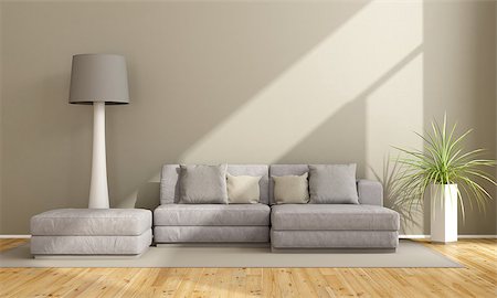 simsearch:400-06795753,k - Minimalist livingroom with modern sofa on harwood floor - 3D Rendering Stock Photo - Budget Royalty-Free & Subscription, Code: 400-08263432