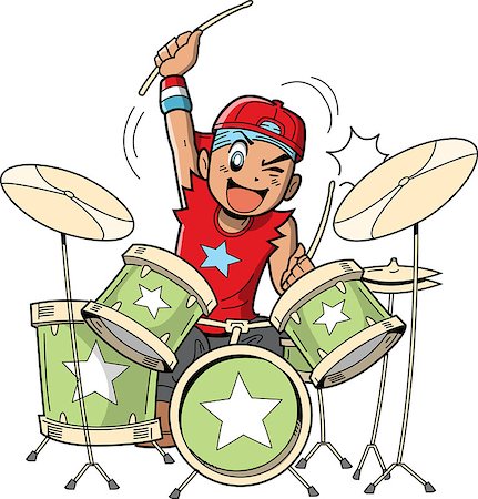 Fun anime and manga style cartoon drummer rocks out when he's playing drums Stock Photo - Budget Royalty-Free & Subscription, Code: 400-08263864