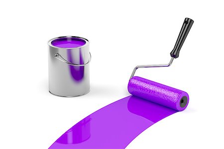 photography paint pigments - Painting on white floor with paint roller and purple paint Stock Photo - Budget Royalty-Free & Subscription, Code: 400-08284146