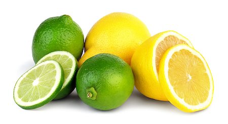 simsearch:6113-07565172,k - Whole and sliced limes and lemons isolated on white background. Stock Photo - Budget Royalty-Free & Subscription, Code: 400-08284177