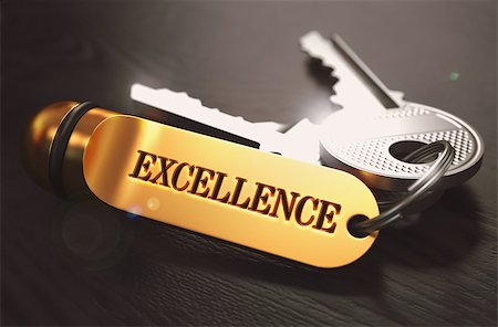 simsearch:400-07631999,k - Keys to Excellence - Concept on Golden Keychain over Black Wooden Background. Closeup View, Selective Focus, 3D Render. Toned Image. Stock Photo - Budget Royalty-Free & Subscription, Code: 400-08284431