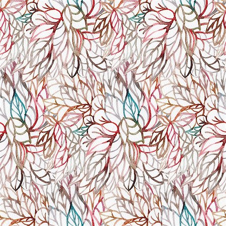 simsearch:400-08814672,k - Seamless pattern with watercolor leaves. Contour drawing on watercolor paper. Stock Photo - Budget Royalty-Free & Subscription, Code: 400-08284984