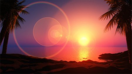 simsearch:400-08286301,k - 3D render of a tropical island with sun rays Stock Photo - Budget Royalty-Free & Subscription, Code: 400-08285037