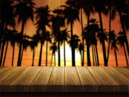 simsearch:400-09068018,k - 3D render of a wooden table with a defocussed image of palm trees at sunset Stock Photo - Budget Royalty-Free & Subscription, Code: 400-08285042
