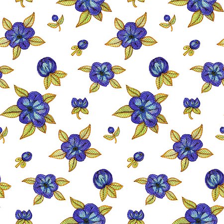 simsearch:400-08285670,k - Seamless pattern with   blue watercolor flowers on a white background.Doodle style. Foto de stock - Super Valor sin royalties y Suscripción, Código: 400-08285053