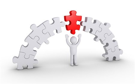 simsearch:400-06762308,k - Person and a red puzzle piece is in the middle of others forming an arc Stockbilder - Microstock & Abonnement, Bildnummer: 400-08285157