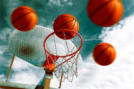 simsearch:400-08318640,k - Basketball hoop and several balls. Sport background Foto de stock - Super Valor sin royalties y Suscripción, Código: 400-08285272