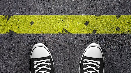 simsearch:400-08285445,k - Cross the yellow line ? Concept illustration showing shoes in front of a yellow line. Stockbilder - Microstock & Abonnement, Bildnummer: 400-08285446