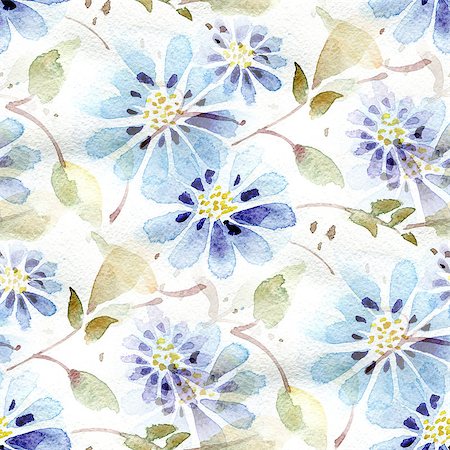 simsearch:400-08285670,k - Seamless pattern with watercolor flowers. Blue flowers on a white background. Foto de stock - Super Valor sin royalties y Suscripción, Código: 400-08285672