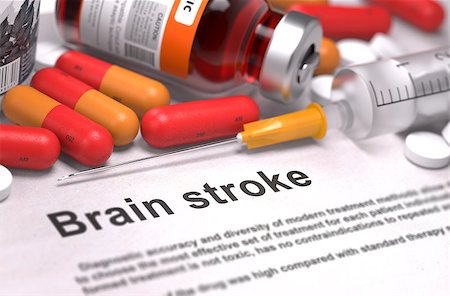 Diagnosis - Brain Stroke. Medical Report with Composition of Medicaments - Red Pills, Injections and Syringe. Selective Focus. Stock Photo - Budget Royalty-Free & Subscription, Code: 400-08285724