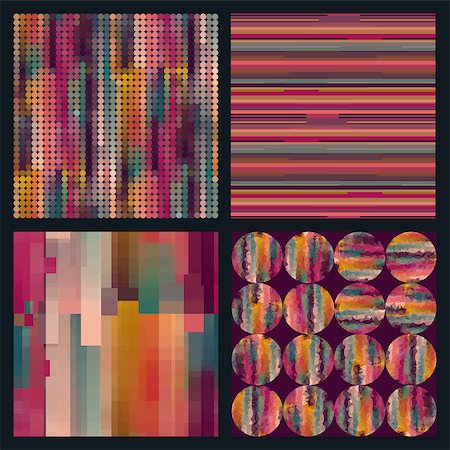 simsearch:400-05307359,k - Set of 4 seamless  patterns with circles and strips in one color scale. Vector illustration Stock Photo - Budget Royalty-Free & Subscription, Code: 400-08285893