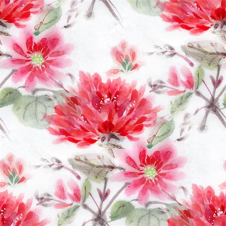 simsearch:400-08285670,k - Seamless pattern with watercolor flowers. Red flowers on a white background. Foto de stock - Super Valor sin royalties y Suscripción, Código: 400-08286283