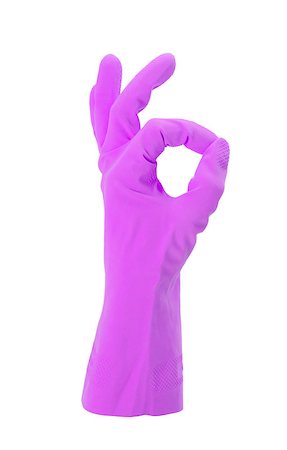 Hand gesturing with purple cleaning product glove - isolated on white Stock Photo - Budget Royalty-Free & Subscription, Code: 400-08286409