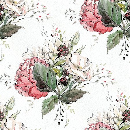 simsearch:400-08290626,k - Seamless pattern with watercolor flowers in pastel tones. Stock Photo - Budget Royalty-Free & Subscription, Code: 400-08286414