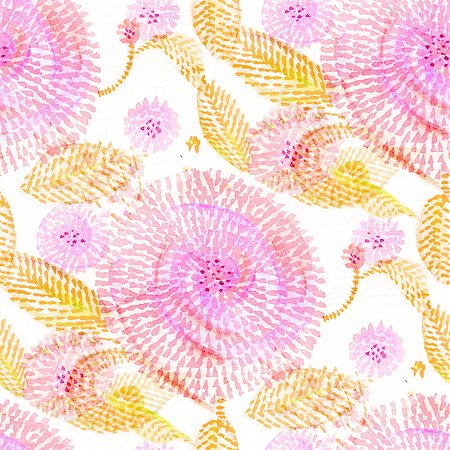 simsearch:400-08285670,k - Seamless pattern with watercolor flowers in doodle style. Foto de stock - Super Valor sin royalties y Suscripción, Código: 400-08286415