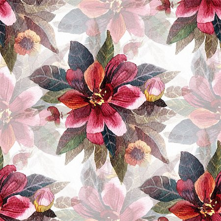 simsearch:400-08285670,k - Seamless pattern with watercolor flowers. Bright flowers on a white background. Foto de stock - Super Valor sin royalties y Suscripción, Código: 400-08286413