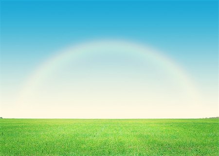 sun sky rain - Green grass field and deep blue sky with rainbow background Stock Photo - Budget Royalty-Free & Subscription, Code: 400-08286502