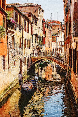 simsearch:400-07214365,k - Watercolor stylized photo of Venice, gondola Foto de stock - Royalty-Free Super Valor e Assinatura, Número: 400-08286981