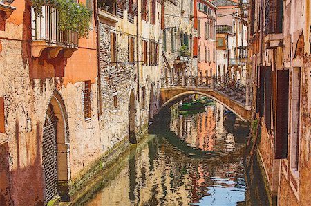 simsearch:400-05384275,k - Retro stylized photo of Venice, side channel Stock Photo - Budget Royalty-Free & Subscription, Code: 400-08286982