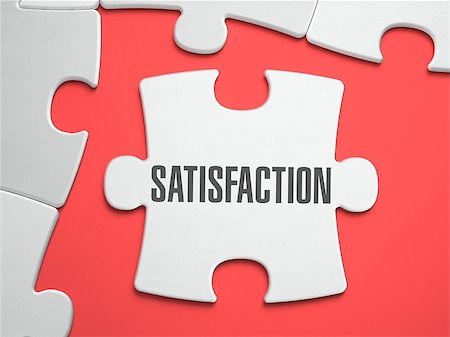 Satisfaction - Text on Puzzle on the Place of Missing Pieces. Scarlett Background. Close-up. 3d Illustration. Stock Photo - Budget Royalty-Free & Subscription, Code: 400-08287686