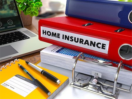 simsearch:400-07291694,k - Red Ring Binder with Inscription Home Insurance on Background of Working Table with Office Supplies, Laptop, Reports. Toned Illustration. Business Concept on Blurred Background. Stock Photo - Budget Royalty-Free & Subscription, Code: 400-08287724