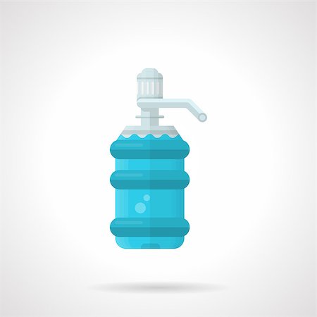 simsearch:400-08193402,k - Flat color design vector icon for full water plastic bottle with pump for water cooler on white background. Foto de stock - Super Valor sin royalties y Suscripción, Código: 400-08288072