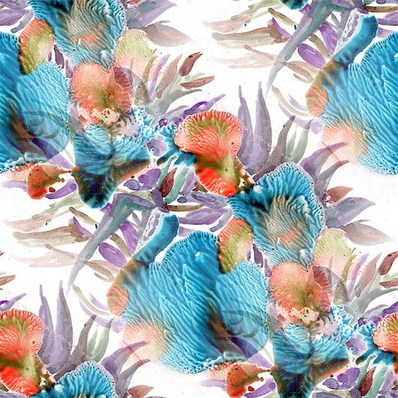 simsearch:400-08285670,k - Seamless pattern with  flowers in doodle style.   Watercolor illustration. Foto de stock - Super Valor sin royalties y Suscripción, Código: 400-08288245