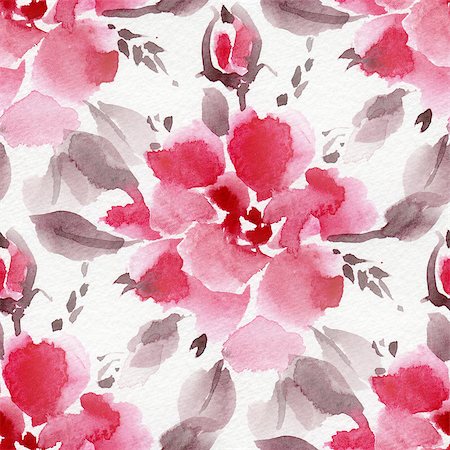 simsearch:400-08285670,k - Seamless pattern with watercolor flowers. Red flowers on a white background. Foto de stock - Super Valor sin royalties y Suscripción, Código: 400-08288240