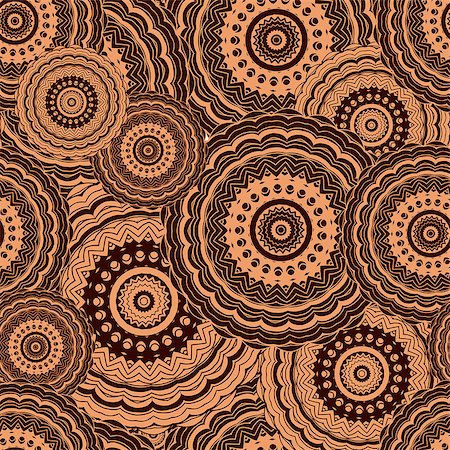 simsearch:400-06739339,k - Ornamental seamless pattern, background with many details. Ethnic traditional ornament. Vector illustration in beige and brown colors. Foto de stock - Super Valor sin royalties y Suscripción, Código: 400-08288327