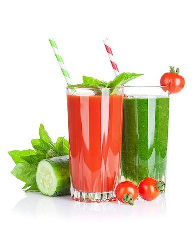 simsearch:400-07172598,k - Fresh vegetable smoothie. Tomato and cucumber. Isolated on white background Stock Photo - Budget Royalty-Free & Subscription, Code: 400-08288594