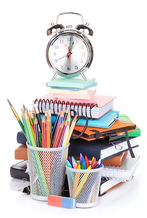 simsearch:400-08037305,k - School and office supplies and alarm clock. Isolated on white background Fotografie stock - Microstock e Abbonamento, Codice: 400-08288681