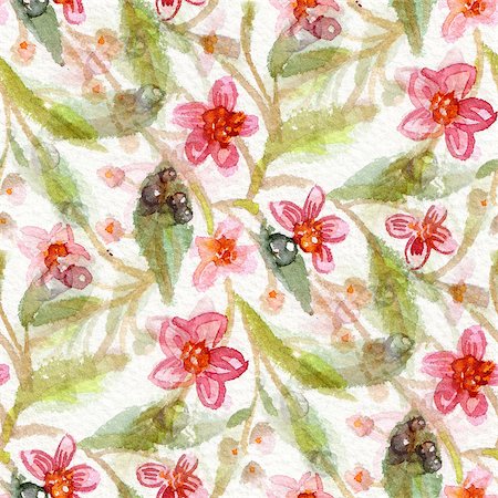 simsearch:400-08285670,k - Seamless pattern with watercolor flowers. Red flowers on a white background. Foto de stock - Super Valor sin royalties y Suscripción, Código: 400-08288705