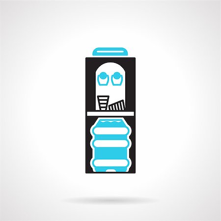 simsearch:400-08193402,k - Black and blue flat color design vector icon for black water cooler with two cups and water bottle on white background. Stock Photo - Budget Royalty-Free & Subscription, Code: 400-08288712