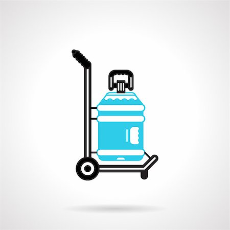 simsearch:400-08193402,k - Black and blue color flat design vector icon for truck with large bottle with label for potable water delivery service on white background. Foto de stock - Super Valor sin royalties y Suscripción, Código: 400-08288722