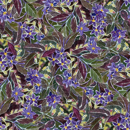 simsearch:400-08285670,k - Seamless pattern with watercolor flowers. Blue flowers on a dark background. Foto de stock - Super Valor sin royalties y Suscripción, Código: 400-08288877