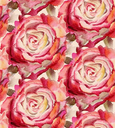 simsearch:400-08285670,k - Seamless pattern with red roses.   Watercolor illustration. Foto de stock - Super Valor sin royalties y Suscripción, Código: 400-08288971