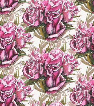 simsearch:400-08285670,k - Seamless pattern with watercolor roses. Drawing ink and watercolor. Foto de stock - Super Valor sin royalties y Suscripción, Código: 400-08288996