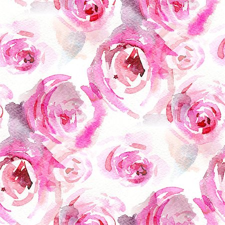 simsearch:400-08285670,k - Seamless pattern with  pink roses.   Watercolor illustration. Foto de stock - Super Valor sin royalties y Suscripción, Código: 400-08288991