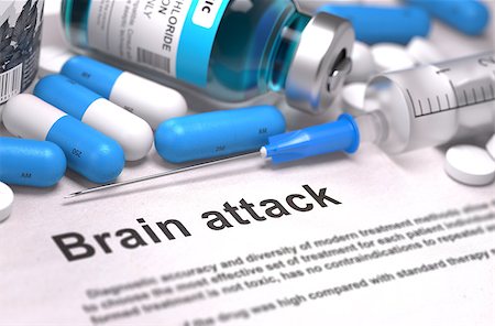 Brain Attack - Printed Diagnosis with Blurred Text. On Background of Medicaments Composition - Blue Pills, Injections and Syringe. Stock Photo - Budget Royalty-Free & Subscription, Code: 400-08289061