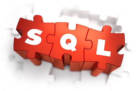 SQL - Structured Query Language - Text on Red Puzzles with White Background. 3D Render. Stock Photo - Budget Royalty-Free & Subscription, Code: 400-08289084