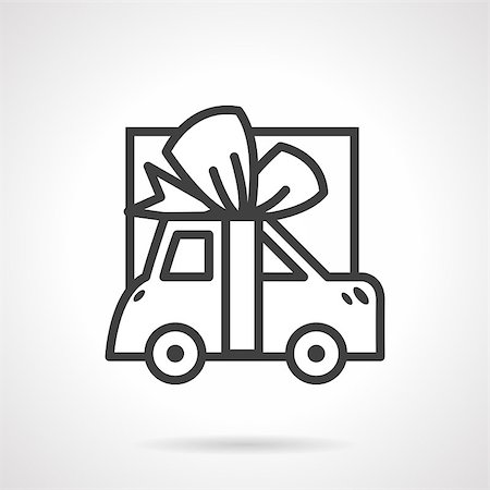 Black simple line vector icon for gift or selling car. Automobile with ribbon bow. Design element for business and website Stock Photo - Budget Royalty-Free & Subscription, Code: 400-08289182