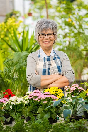 flower sale - Beautiful mature woman gardening and looking at camera while smiling Stock Photo - Budget Royalty-Free & Subscription, Code: 400-08289257