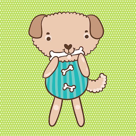 vector illustration of a cute dog with bone in mouth on light green background Stock Photo - Budget Royalty-Free & Subscription, Code: 400-08289279
