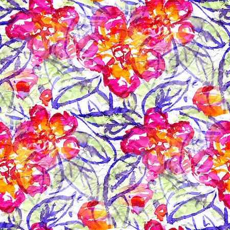 simsearch:400-08285670,k - Seamless pattern with red flowers in doodle style. Watercolor illustration. Foto de stock - Super Valor sin royalties y Suscripción, Código: 400-08289316